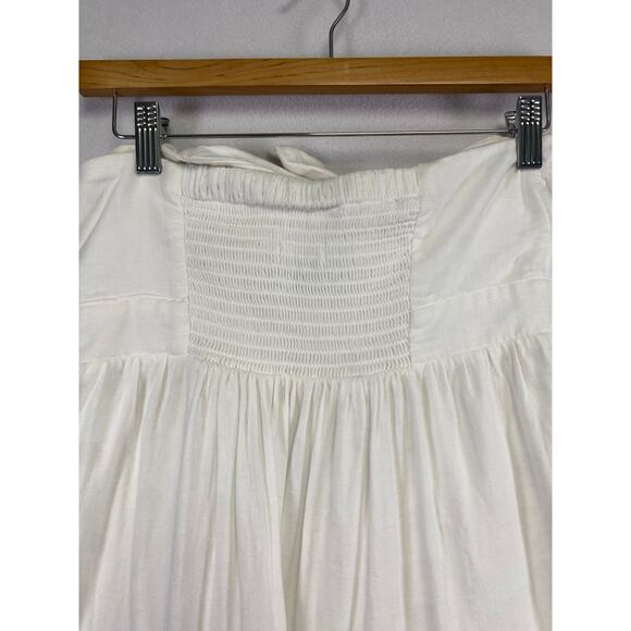 Universal Size Small White Strapless Tie Front Tiered Cotton Midi Dress Sundress - Picture 6 of 7